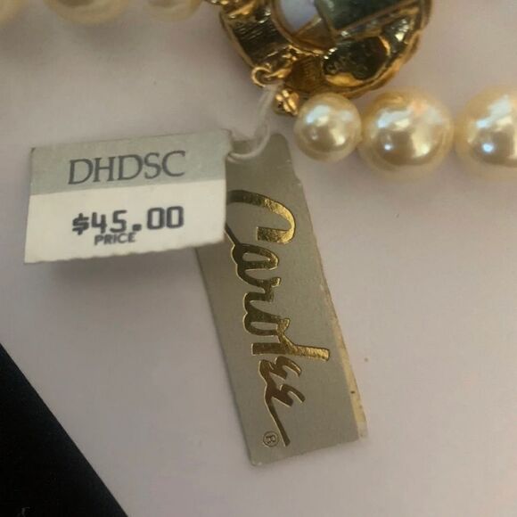 Vintage Gold Satin Tone CAROLEE Faux Pearl Beads Beaded Toggle clasp Necklace - Picture 5 of 11